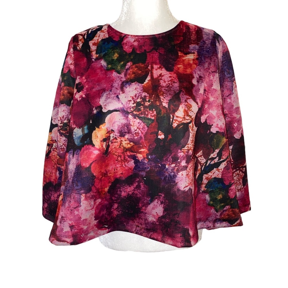 BURU Abstract Floral Swing Cropped Top - XS